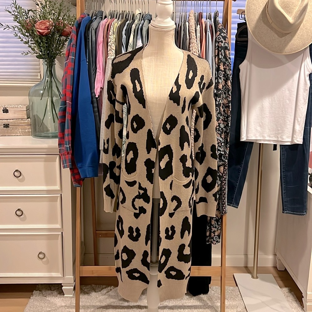 Animal Print Long Open Cardigan size Large